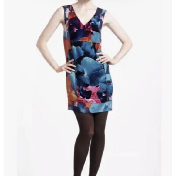 Anthropologie Leifsdottir Night Peony Floral Silk Velvet Shift Dress Size 2 - Picture 1 of 9